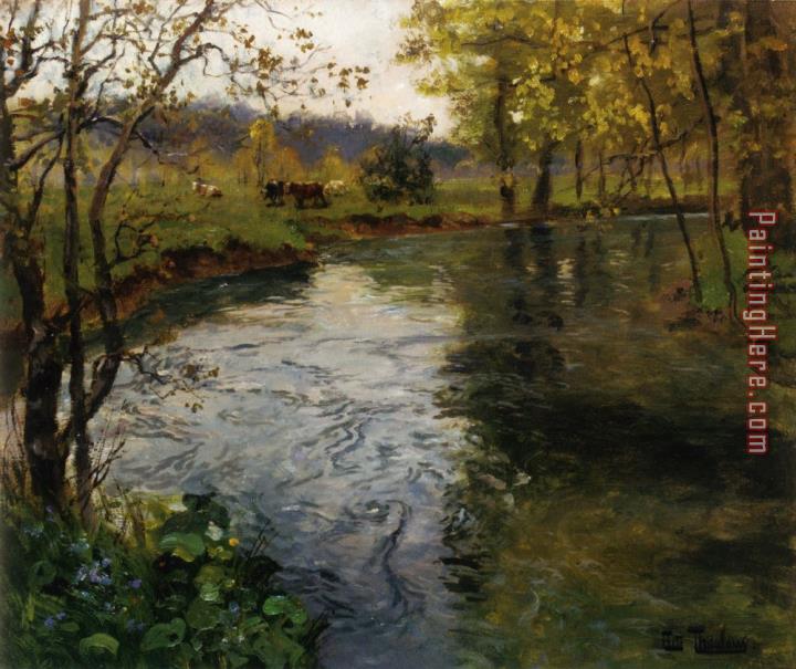 Fritz Thaulow Landscape with Cows by a Stream